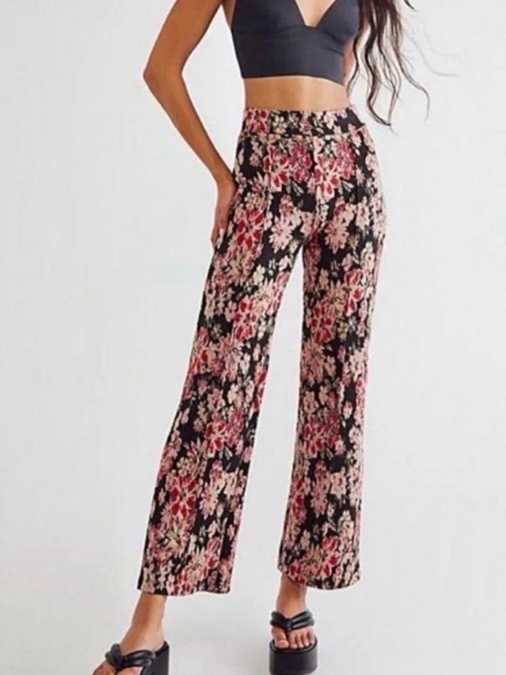 Free People Rita Flare Pants dark floral boho size XS
